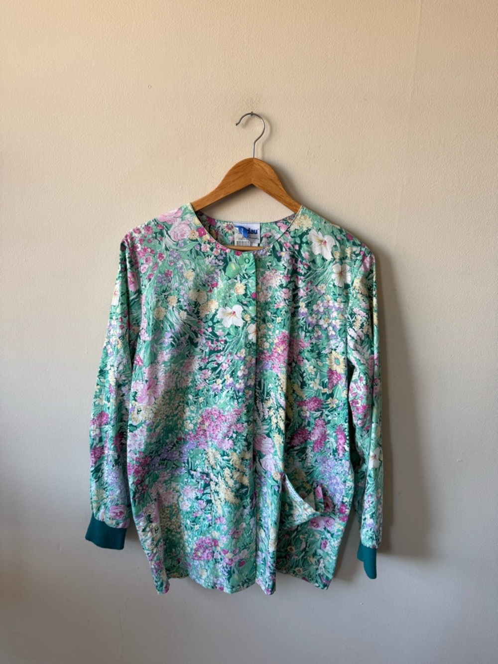 American Vintage Floral Mint Green & Pink Lightweight Cardigan - Picture 5 of 8